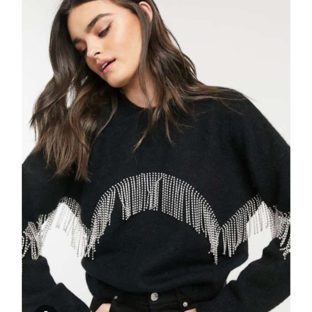 NWT Paris Atelier & Other Stories Western Rhinestone Fringe Cowgirl Sweater